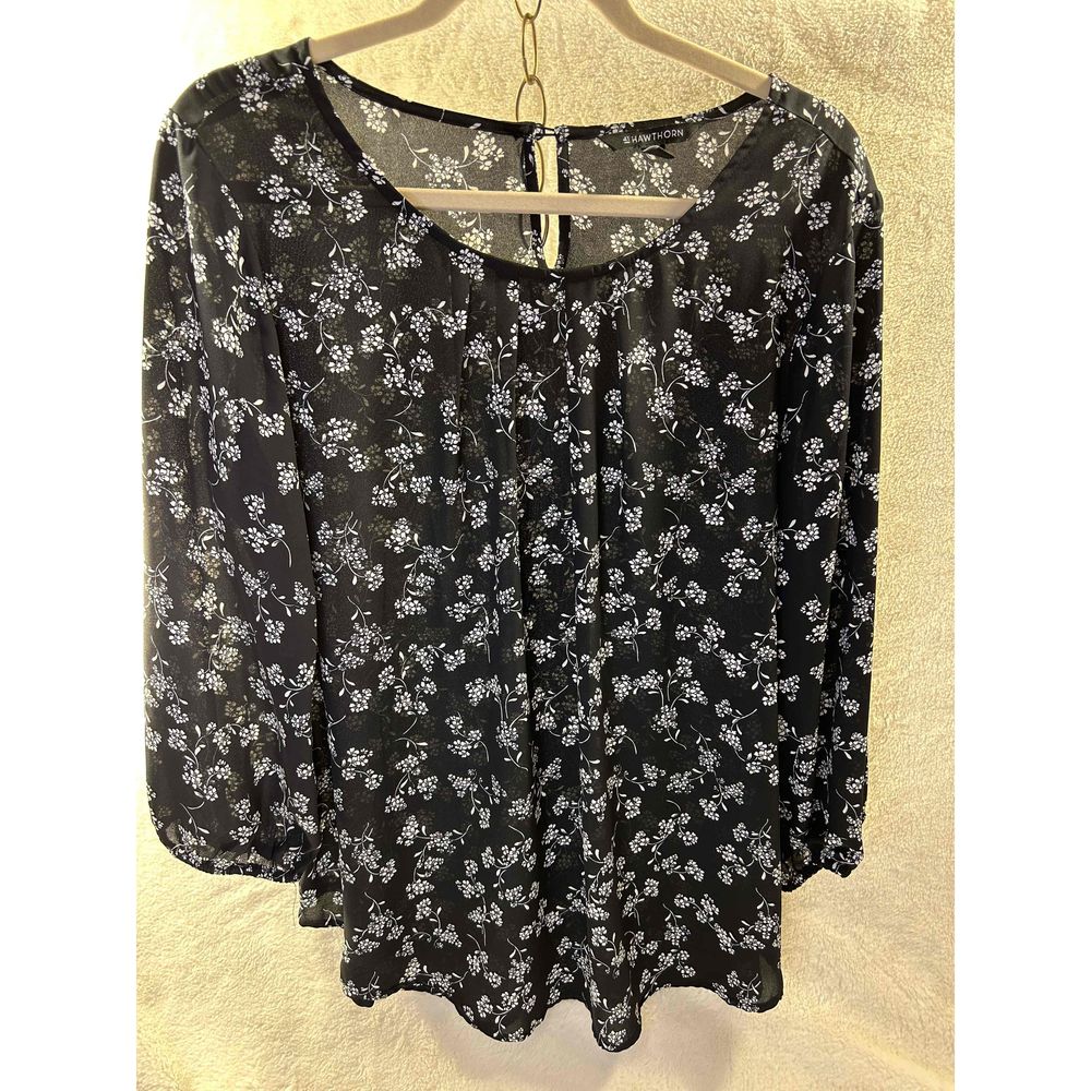 41‎ Hawthorn Women Black White Floral Long Sleeve Top Size XL